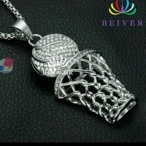 Hip Hop Iced Out Bling Basketball Necklace